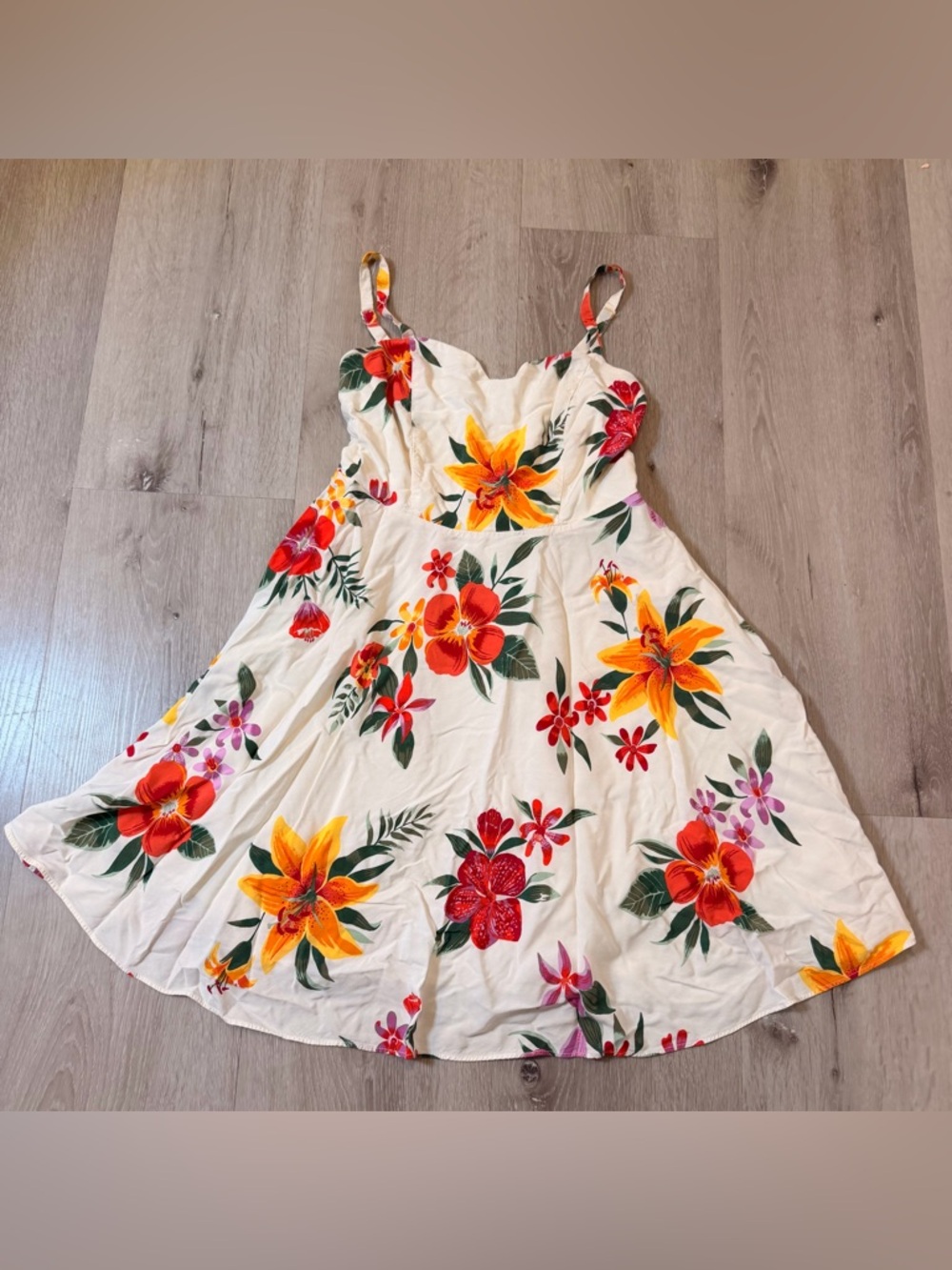 Old Navy White Floral Sundress with Bright Yellow and Red Blooms Cami Dress